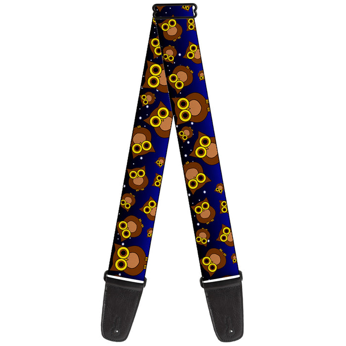 Guitar Strap - Owls Scattered Black Blue-Fade Yellow Guitar Straps Buckle-Down   