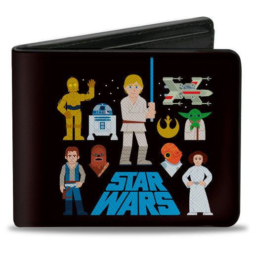 Bi-Fold Wallet - STAR WARS Text with Classic Characters and Icons Collage Black Blue Bi-Fold Wallets Star Wars   