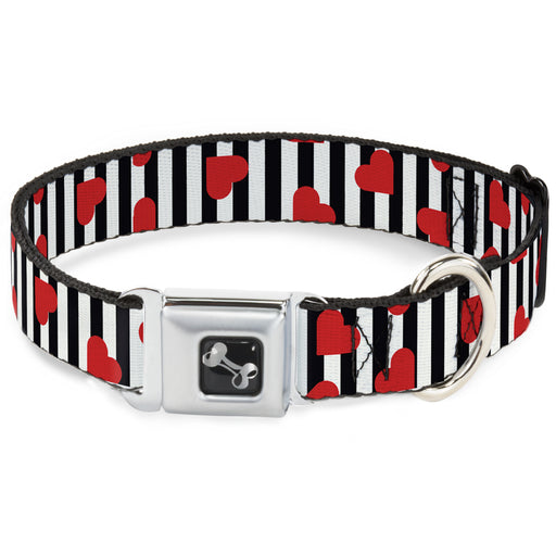 Dog Bone Seatbelt Buckle Collar - Hearts Scattered/Stripe White/Black/Red Seatbelt Buckle Collars Buckle-Down   