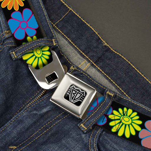 BD Wings Logo CLOSE-UP Full Color Black Silver Seatbelt Belt - Flowers Black/Multi Color Webbing Seatbelt Belts Buckle-Down   