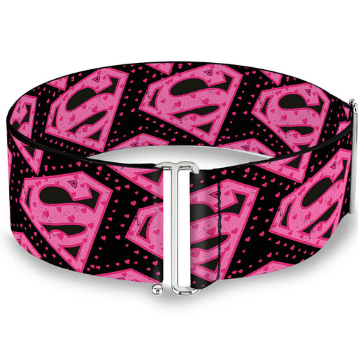Cinch Waist Belt - Diagonal Superman Logo w Hearts Black Pink Womens Cinch Waist Belts DC Comics   