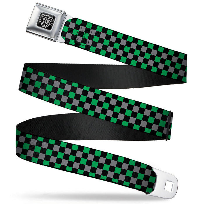 BD Wings Logo CLOSE-UP Full Color Black Silver Seatbelt Belt - Mini Checker Black/Gray/3 Green Webbing Seatbelt Belts Buckle-Down   