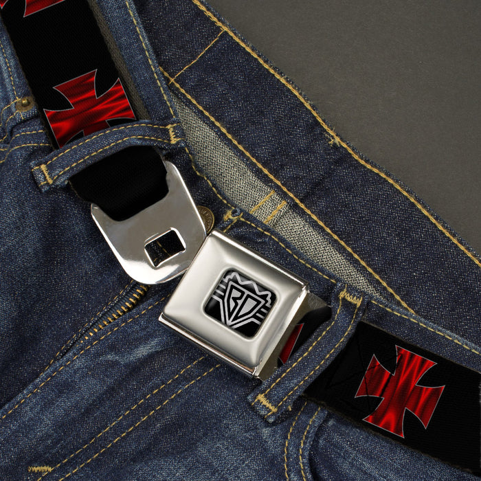 BD Wings Logo CLOSE-UP Full Color Black Silver Seatbelt Belt - I SEE WHAT YOU DID THERE Weathered Black/Purple Webbing Seatbelt Belts Buckle-Down   