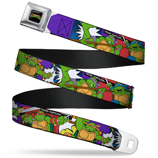 Classic TMNT Logo Full Color Seatbelt Belt - Classic Teenage Mutant Ninja Turtles Action Poses/TEAM TURTLES Webbing Seatbelt Belts Nickelodeon   