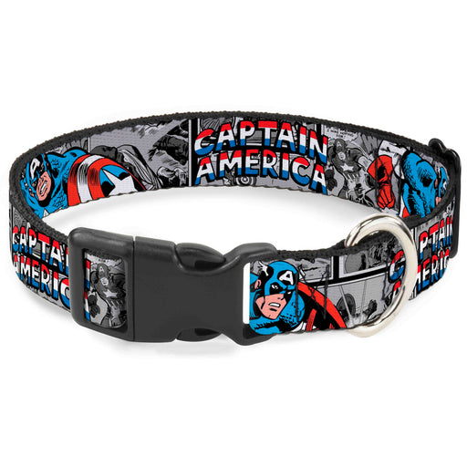Plastic Clip Collar - CAPTAIN AMERICA 2-Poses/Comic Blocks Grays/Red/White/Blue Plastic Clip Collars Marvel Comics   