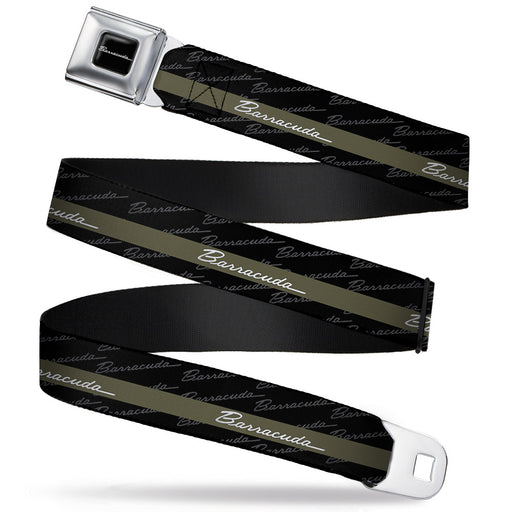 BARRACUDA Script Logo Full Color Black White Seatbelt Belt - BARRACUDA Script Stripe/Monogram Black/Gray/Olive/Silver Webbing Seatbelt Belts Dodge   