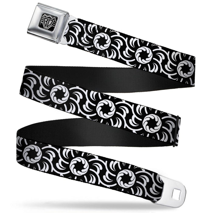 BD Wings Logo CLOSE-UP Full Color Black Silver Seatbelt Belt - Floral Pinwheel Black/White Webbing Seatbelt Belts Buckle-Down   