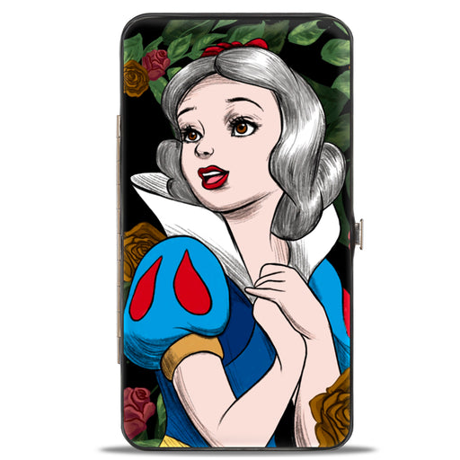 Hinged Wallet - Snow White Pose Sketch Roses Black Greens Reds Golds Hinged Wallets Disney   