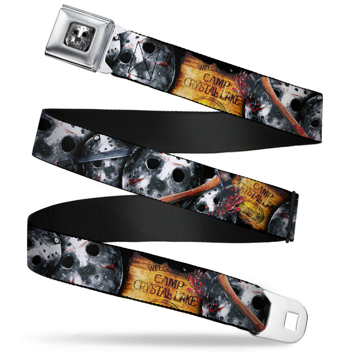 Jason Mask2 CLOSE-UP Full Color Black/Grays Seatbelt Belt - FRIDAY THE 13th/WELCOME TO CAMP CRYSTAL LAKE/Jason Mask3 Stacked/Axe Webbing Seatbelt Belts Warner Bros. Horror Movies   