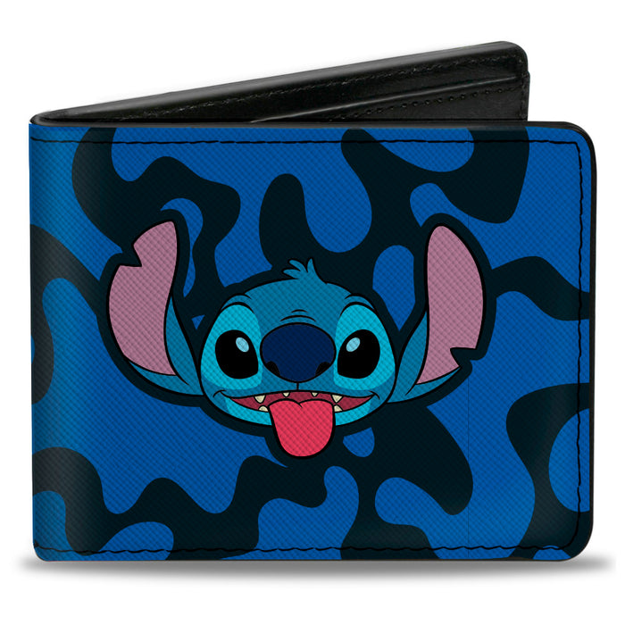 Bi-Fold Wallet - Lilo and Stitch Stitch Tongue Out Smile Camo Blues Bi-Fold Wallets Disney   