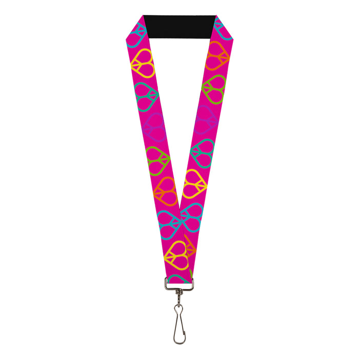 Lanyard - 1.0" - Peace Hearts Repeat Fuchsia Neon Lanyards Buckle-Down   