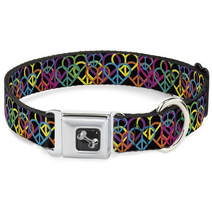 Dog Bone Seatbelt Buckle Collar - Peace Hearts Stacked Black/Neon Seatbelt Buckle Collars Buckle-Down   