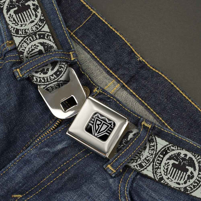 BD Wings Logo CLOSE-UP Full Color Black Silver Seatbelt Belt - Americana Federal Reserve Seal Weathered Gray/Black Webbing Seatbelt Belts Buckle-Down   