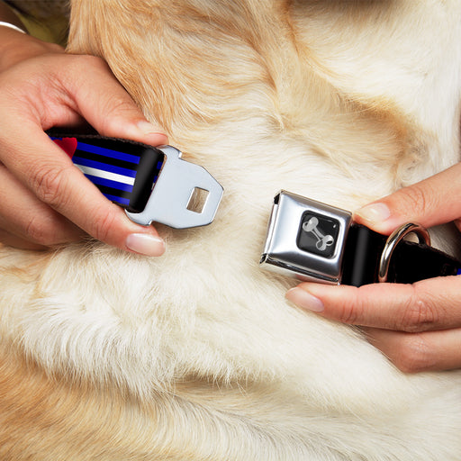 Dog Bone Seatbelt Buckle Collar - Flag Leather Black/Blue/Red/White Seatbelt Buckle Collars Buckle-Down   