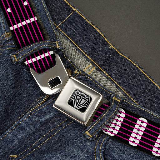 BD Wings Logo CLOSE-UP Full Color Black Silver Seatbelt Belt - Guitar Neck Black/White/Pink Webbing Seatbelt Belts Buckle-Down   