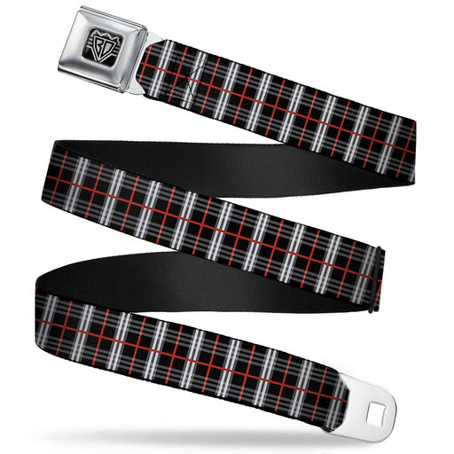 BD Wings Logo CLOSE-UP Full Color Black Silver Seatbelt Belt - Plaid Black/Red Webbing Seatbelt Belts Buckle-Down   