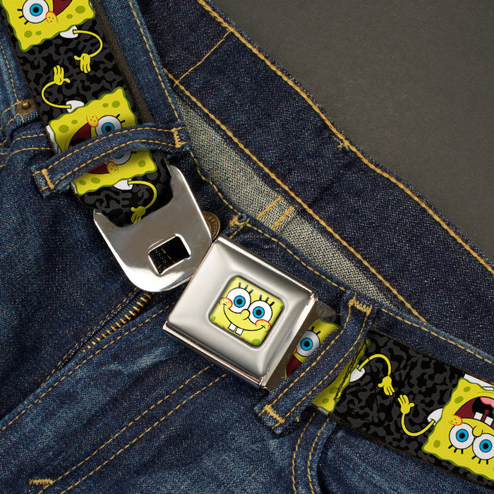 Sponge Bob Face CLOSE-UP Full Color Seatbelt Belt - SpongeBob Pose Flip/Camo Gray/Black Webbing Seatbelt Belts Nickelodeon   