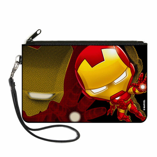 MARVEL AVENGERS Canvas Zipper Wallet - SMALL - Chibi Iron Man Repulsor Pose Halftone Black Reds Yellows Canvas Zipper Wallets Marvel Comics   