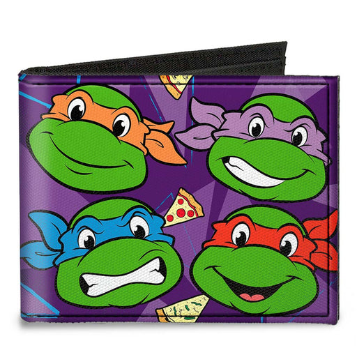 Canvas Bi-Fold Wallet - Classic TMNT Faces + I "PIZZA-HEART" TMNT Purple Pizza Canvas Bi-Fold Wallets Nickelodeon   