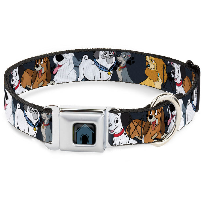 Dog House Full Color Black/Gray Seatbelt Buckle Collar - Disney Dogs 6-Dog Group Collage/Paws Gray/Black Seatbelt Buckle Collars Disney   