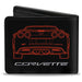Bi-Fold Wallet - C6 Frontview + Rearview Blueprints Black Red Bi-Fold Wallets GM General Motors   