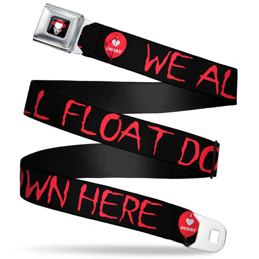 It Chapter Two Pennywise Face2 Full Color Black/Reds/Blues Seatbelt Belt - It Chapter Two I LOVE DERRY Balloon/WE ALL FLOAT DOWN HERE Quote Black/Red/White Webbing Seatbelt Belts Warner Bros. Horror Movies REGULAR - 1.5" WIDE - 24-38" LONG  