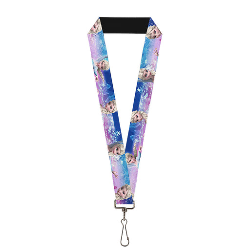 Lanyard - 1.0" - Elsa the Snow Queen Poses Castle & Snowy Mountains Blue-Pink Fade Lanyards Disney   