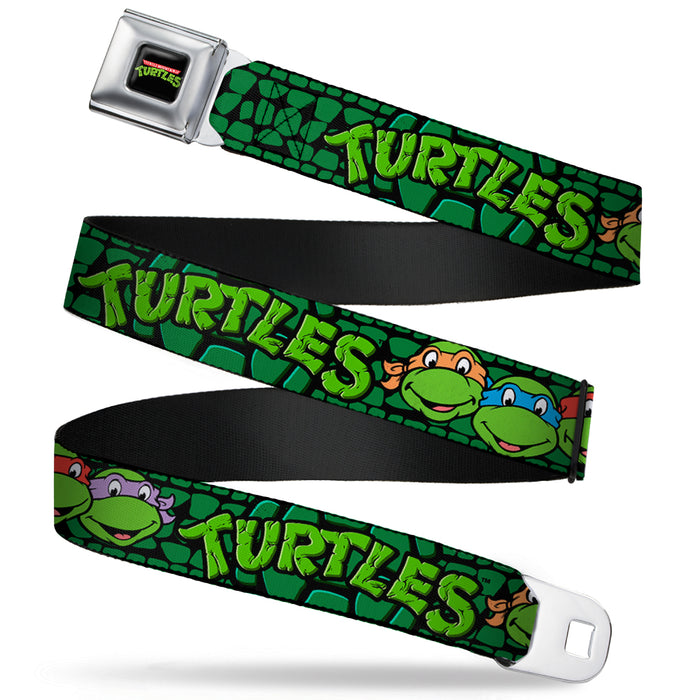 Classic TMNT Logo Full Color Seatbelt Belt - Classic Teenage Mutant Ninja Turtles Group Faces/TURTLES Turtle Shell Black/Green Webbing Seatbelt Belts Nickelodeon   