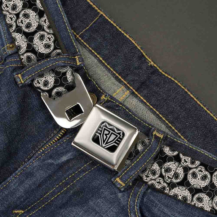 BD Wings Logo CLOSE-UP Full Color Black Silver Seatbelt Belt - Panda Bear Sugar Skull Scattered Black/Cream Webbing Seatbelt Belts Buckle-Down   