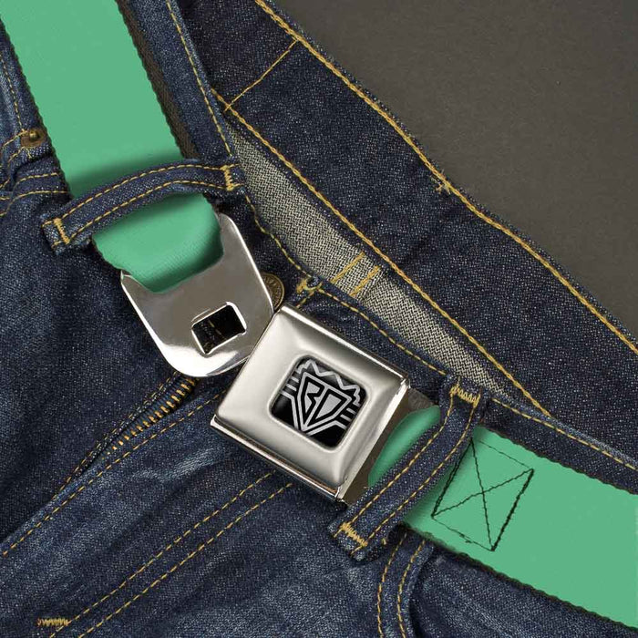 BD Wings Logo CLOSE-UP Full Color Black Silver Seatbelt Belt - Solid Rainforest Green Webbing Seatbelt Belts Buckle-Down   