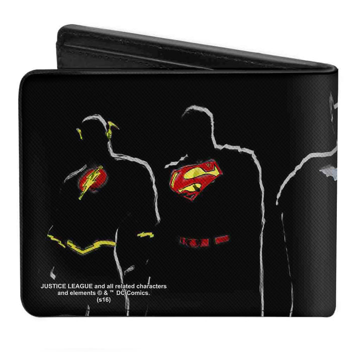 Bi-Fold Wallet - JUSTICE LEAGUE 5-Superhero Silhouette Group Pose Black Multi Color Bi-Fold Wallets DC Comics   