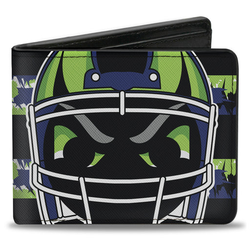 Bi-Fold Wallet - Football Helmet Stripe Black Neon Green Blue Bi-Fold Wallets Buckle-Down   