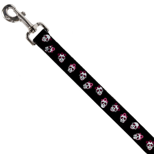 Dog Leash - Staggered Sugar Skulls Black/Pink/White Dog Leashes Buckle-Down   