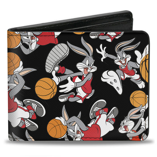 Bi-Fold Wallet - Bugs Bunny Basketball Poses Scattered Black Bi-Fold Wallets Looney Tunes   