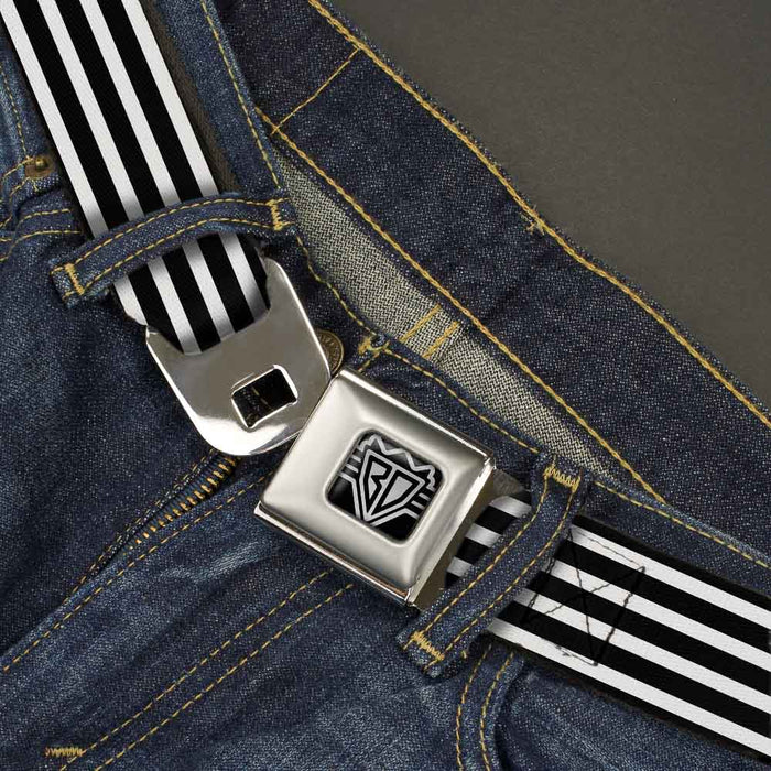 BD Wings Logo CLOSE-UP Full Color Black Silver Seatbelt Belt - Stripe Blocks Black/White Webbing Seatbelt Belts Buckle-Down   