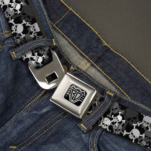 BD Wings Logo CLOSE-UP Full Color Black Silver Seatbelt Belt - Top Skulls Stacked Black/Gray/White Webbing Seatbelt Belts Buckle-Down   