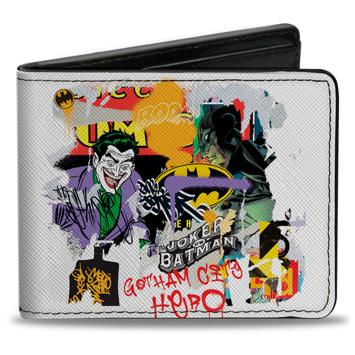 Bi-Fold Wallet - Batman Vs Joker Graffiti Collage White Grays Multi Color Bi-Fold Wallets DC Comics   