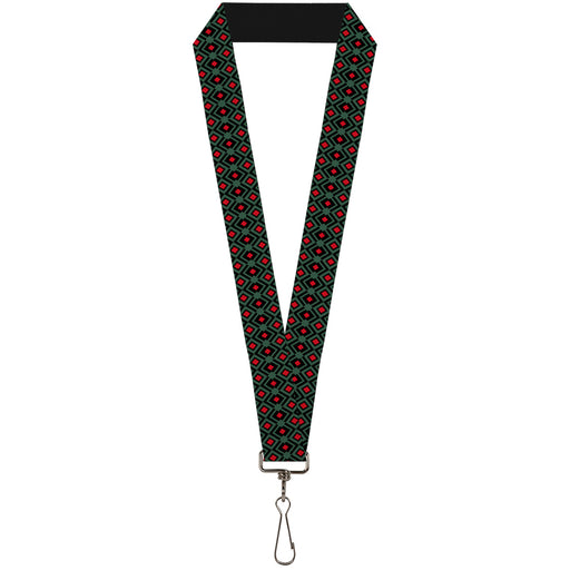 Lanyard - 1.0" - Geometric3 Black Forest Green Red Lanyards Buckle-Down   