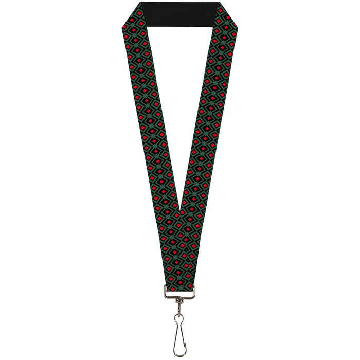 Lanyard - 1.0" - Geometric3 Black Forest Green Red Lanyards Buckle-Down   