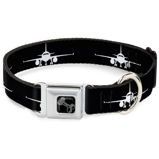 Dog Bone Black/Silver Seatbelt Buckle Collar - Airplane Silhouette Black/White Seatbelt Buckle Collars Buckle-Down   