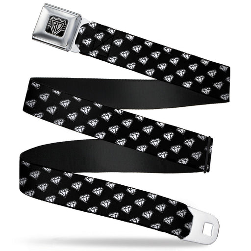 BD Wings Logo CLOSE-UP Full Color Black Silver Seatbelt Belt - Diamonds Diagonal Black/White Webbing Seatbelt Belts Buckle-Down   