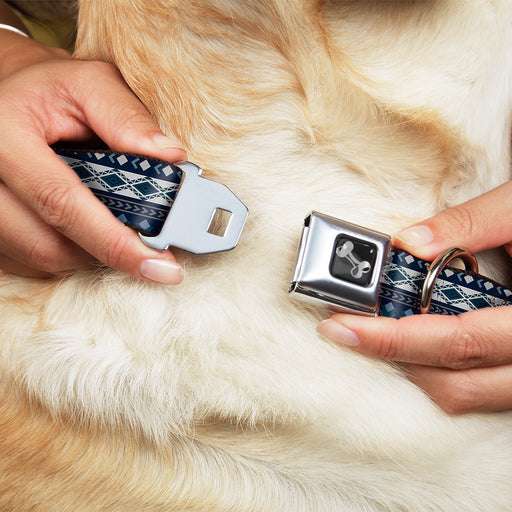 Dog Bone Seatbelt Buckle Collar - Aztec4 Blues/White/Gray Seatbelt Buckle Collars Buckle-Down   