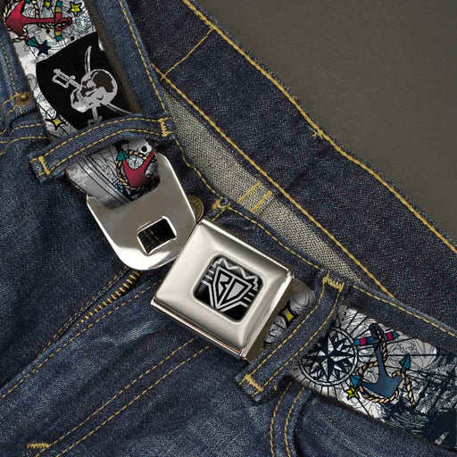 BD Wings Logo CLOSE-UP Full Color Black Silver Seatbelt Belt - Dead Men Tell No Tales CLOSE-UP White Webbing Seatbelt Belts Buckle-Down   