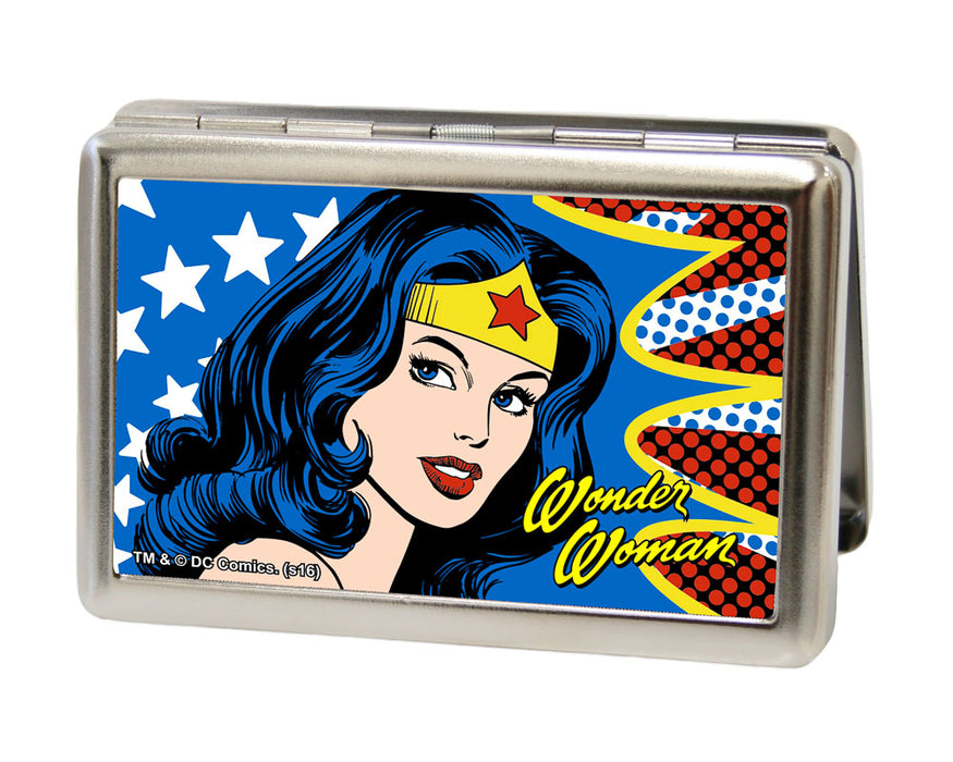 Business Card Holder - LARGE - Wonder Woman Face w Stars FCG Metal ID Cases DC Comics   