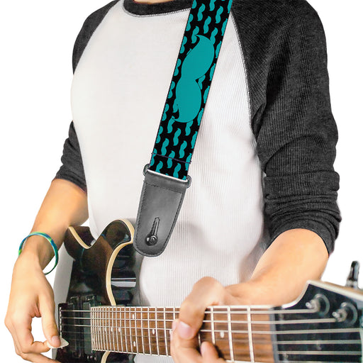 Guitar Strap - Mustaches Mini Single Repeat Black Turquoise Guitar Straps Buckle-Down   