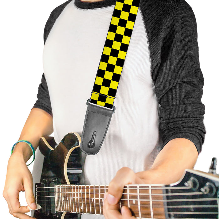 Guitar Strap - Checker Black Neon Yellow Guitar Straps Buckle-Down   