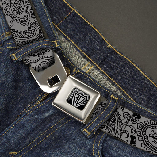 BD Wings Logo CLOSE-UP Full Color Black Silver Seatbelt Belt - Bandana/Skulls Silver/Black Webbing Seatbelt Belts Buckle-Down   