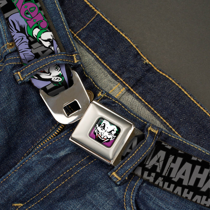 Joker Face Full Color Seatbelt Belt - The Joker Pose/Cards/HAHAHAHA Black/Gray Webbing Seatbelt Belts DC Comics   