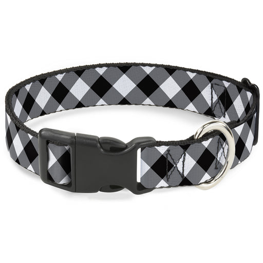 Plastic Clip Collar - Diagonal Buffalo Plaid Black/White Plastic Clip Collars Buckle-Down   