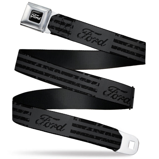 FORD Script Full Color Black/White Seatbelt Belt - FORD Script Stripe Blocks Weathered Gray/Black Webbing Seatbelt Belts Ford   